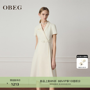 OBEG欧碧倩高智感连衣裙女2026夏新款 裙50522508 通勤收腰白色西装