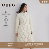 OBEG欧碧倩冬季 韩系慵懒风菱格羽绒服女中长过膝外套50504540