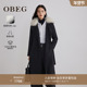 狐狸毛领OBEG欧碧倩羊毛双面呢黑色大衣冬中长款 外套50504535