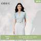 OBEG欧碧倩温柔风纯色短袖 上衣女夏10502009 POLO领镂空坑条针织衫