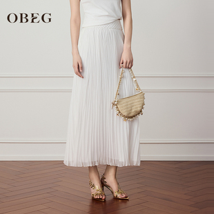 10522031 OBEG欧碧倩夏日轻氧感白色半身裙女2026新款 商场同款