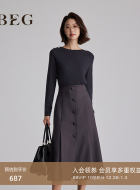 OBEG欧碧倩假两件针织拼接长袖连衣裙女冬轻熟气质中长裙10484178