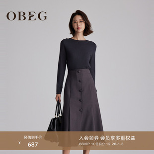 OBEG欧碧倩假两件针织拼接长袖 连衣裙女冬轻熟气质中长裙10484178