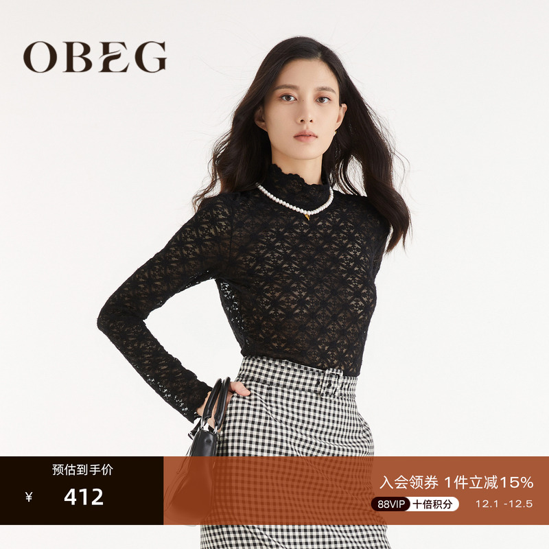 OBEG欧碧倩御姐风蕾丝衬衫