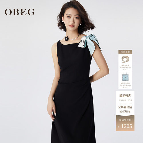 OBEG/欧碧倩法式无袖醋酸连衣裙女夏季重要场合漂亮裙子10482052