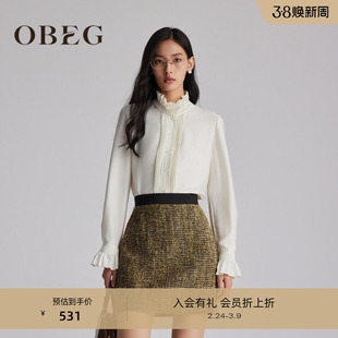 OBEG欧碧倩木耳边法式洋气女士衬衫冬季温柔气质长袖衬衣10484037