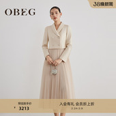 商场同款 设计感拼接宴会连衣裙气质长裙10504126 OBEG欧碧倩冬季