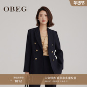高级感毛呢外套秋季 OBEG欧碧倩羊毛西装 外套女职业正装 10483076