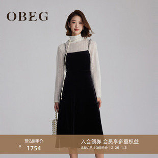 OBEG欧碧倩千金风复古丝绒吊带裙毛针织衫 10484124 两件套女冬季