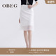 OBEG欧碧倩欧根纱开叉半身裙春秋绣花蕾丝中长裙10441108