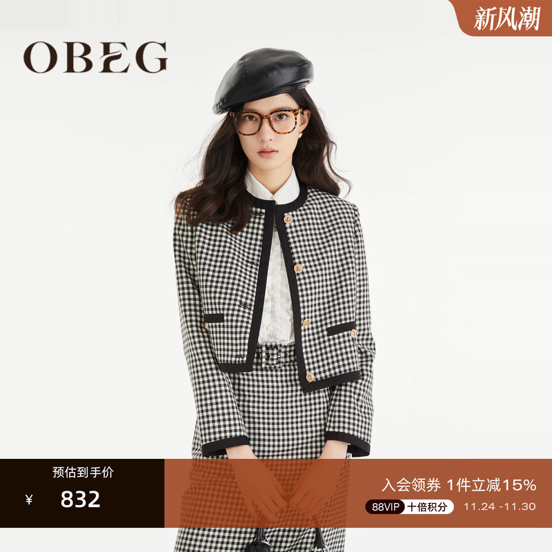 欧碧倩OBEG复古短款外套羊毛