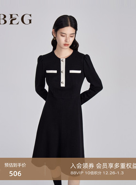 OBEG欧碧倩小香风连衣裙女冬装修身针织羊毛衣裙10444119