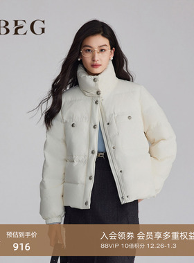 OBEG欧碧倩美式复古立领短款羽绒服冬季宽松面包服外套女10484112