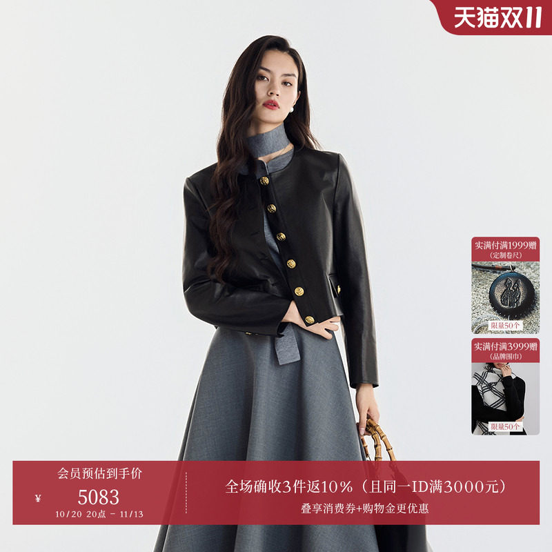 【商场同款】OBEG欧碧倩黑色皮衣短外套女小个子秋26新款105