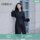 OBEG欧碧倩知识分子风风衣女黑色中长款 领收腰外套10463099 西装