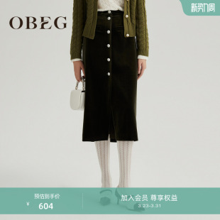 OBEG欧碧倩法式 复古丝绒半身裙包臀裙女冬10464176