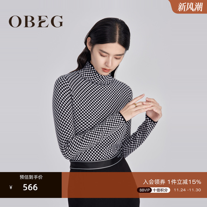 欧碧倩羊毛打底衫OBEG高领