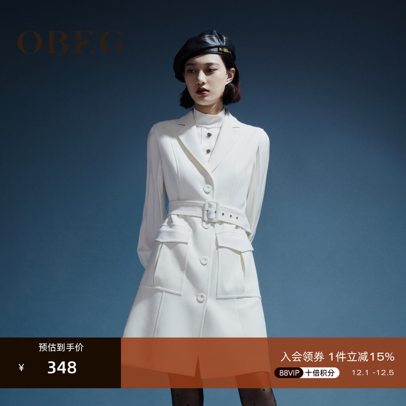 欧碧倩通勤气质西装领无袖连衣裙