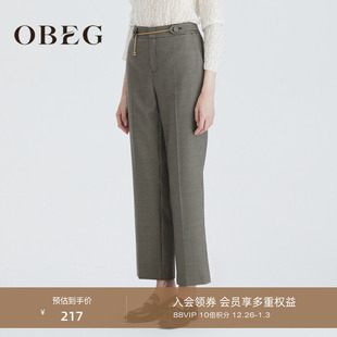 10424008 冬复古高腰直筒裤 OBEG欧碧倩职业通勤羊毛西装 裤