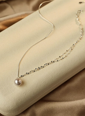 新款不对称链条珍珠锁骨链时尚设计感日常通勤经典轻奢简约配饰