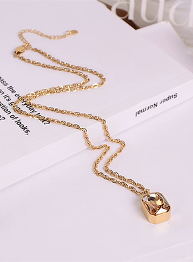 法式香槟色方糖锁骨链项链