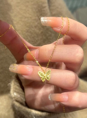 金色鱼鳞碎冰冰蝴蝶项链女