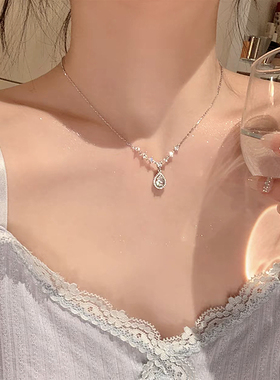 韩系锆石水滴吊坠日常通勤百搭高级感简约气质ins锁骨链送朋友女