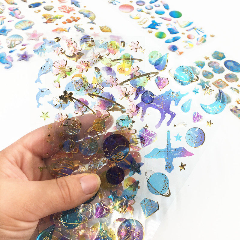 韩国ins魔法星球学生diy贴画透明立体手账日记装饰贴海洋滴胶贴纸