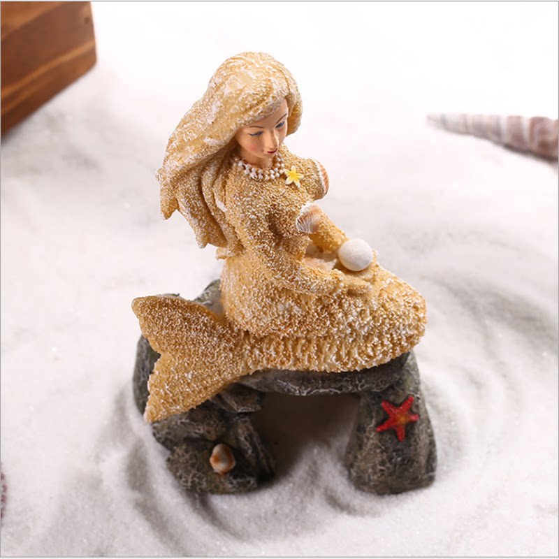 生态水族箱底砂布景装饰流水鱼缸造景树脂沙雕美人鱼观赏创意摆件