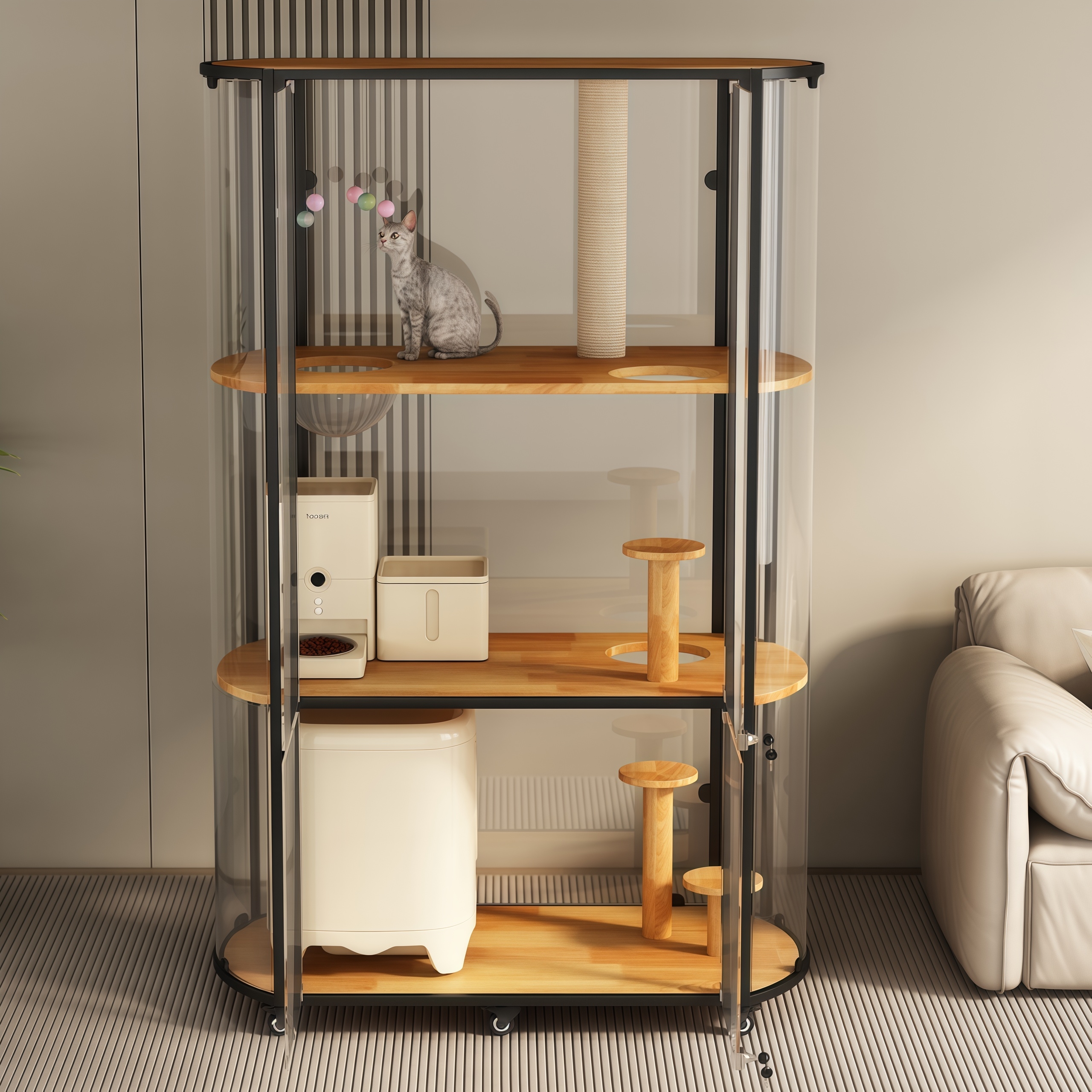 猫窝猫别墅豪华柜笼家用室内全透明玻璃四季通用带厕所一体封闭式