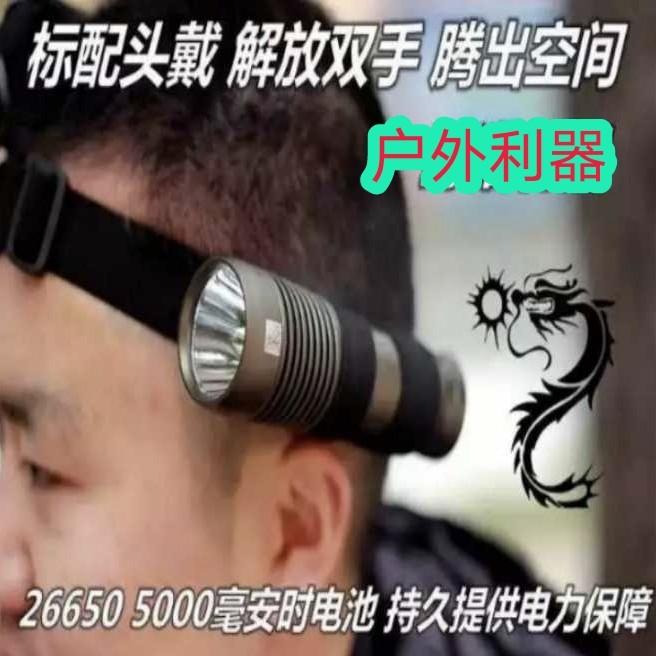 强光手电小怪兽弹弓户外电筒非远射头灯大光斑夜巡骑行旅游照明灯
