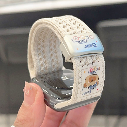 新款透气针织磁吸适用iwatch表带