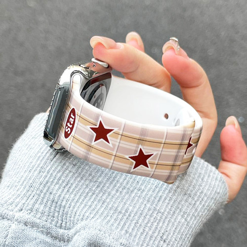 JK格纹五角星硅胶适用iwatch表带