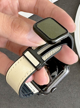 疯马纹真皮磁吸se拼色iwatch表带Ultra适用Applewatch苹果s9手表8