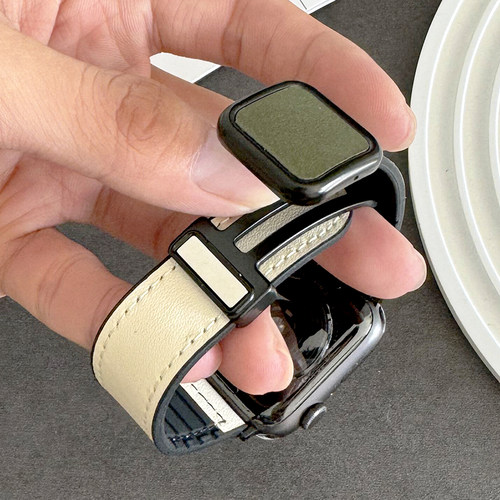 疯马纹真皮磁吸适用iwatch表带