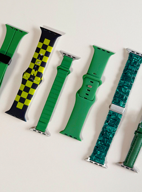 深绿色夏天新款硅胶磁吸皮革s10适用iwatch表带se苹果手表小众789