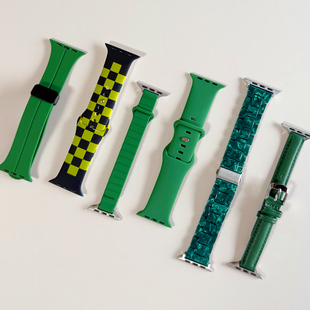 深绿色夏天新款 硅胶磁吸皮革s10适用iwatch表带se苹果手表小众789