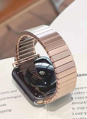弹力玫瑰金不锈钢iwatch表带小蛮腰金属S10适用苹果se手表弹簧789