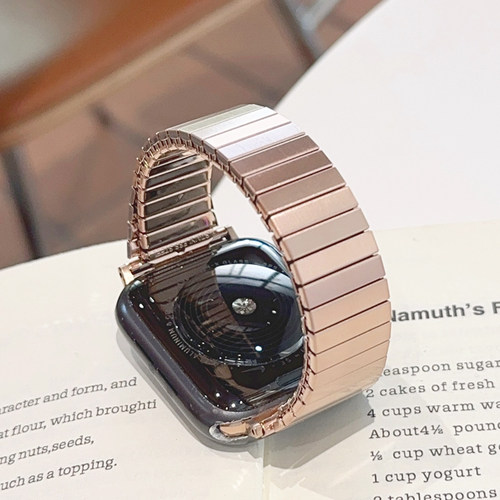 弹力玫瑰金不锈钢适用iwatch表带