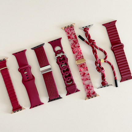 酒红色尼龙磁吸真皮硅胶se适用iwatch表带s9苹果s8手表applewatch