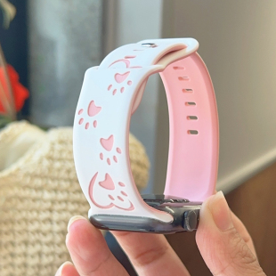 拼色狗爪爱心硅胶可爱iwatch表带S10适用苹果SE手表s9小众新款 678
