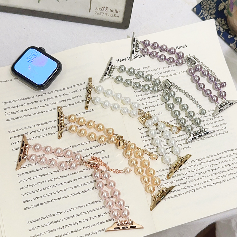高级感串珠手链金属链条iwatch表带se适用Applewatch苹果s9手表s8