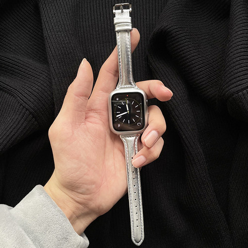 香槟金真皮银色适用iwatch表带女