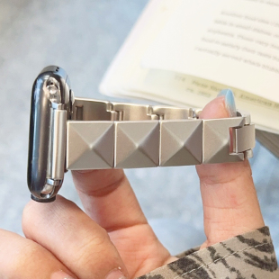 小方块菱格金属手链iwatch表带S10适用苹果SE手表新款 小众 789女款