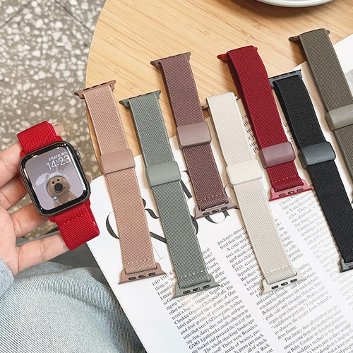 素色布纹尼龙磁吸适用iwatch表带