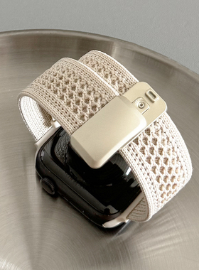 透气针织尼龙编织磁吸扣iwatch表带S10适用苹果SE手表秋冬新款789