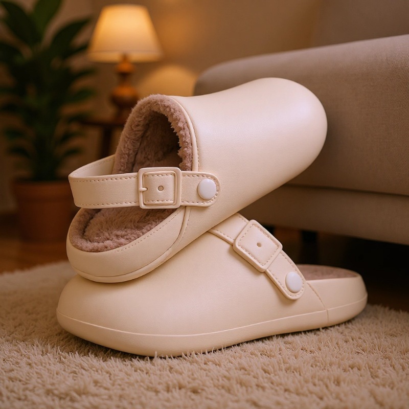 棉拖鞋女防水简约漂亮包头鞋冬天