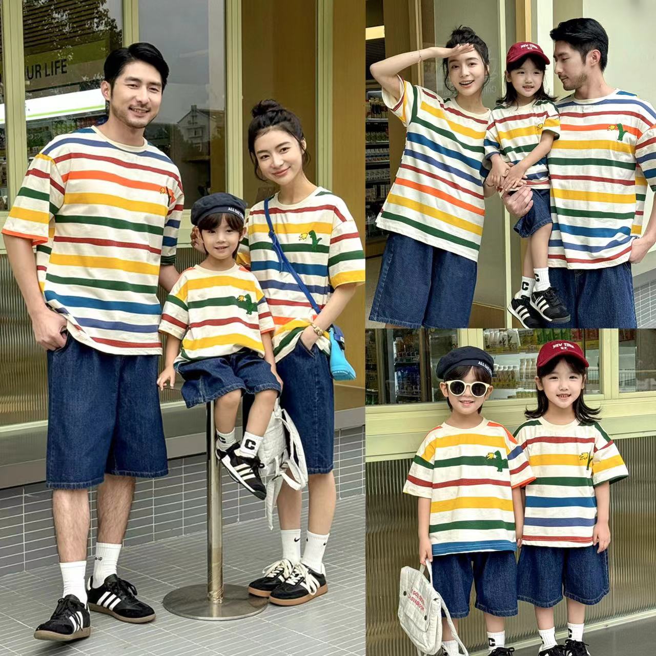 炸街亲子装夏季一家三四口休闲母女装T恤纯棉洋气炸街家庭装短袖t