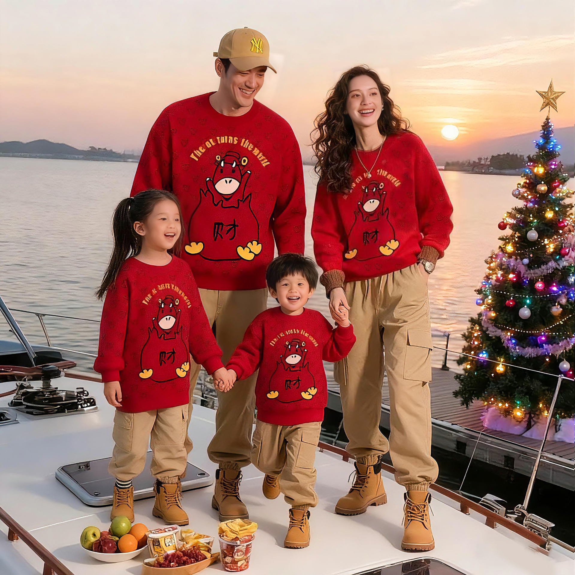 网红冬亲子装一家三口马年红色百搭短袖毛衣男女童针织衫韩版冬装