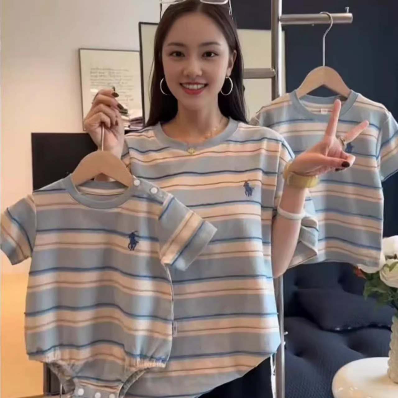 亲子装夏季新款韩版条纹T